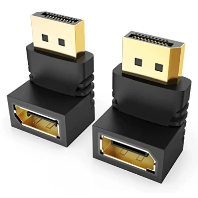 Afbeelding van J&amp;D 90 Graden en 270 DisplayPort Adapters, 2 pack Vergulde Haakse Mannelijke naar Vrouwelijke (DP) Converter 4K DP Adapter