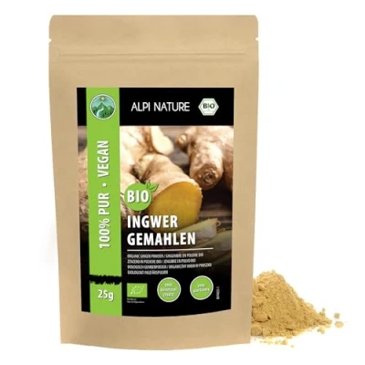 Afbeelding van BIO gemberpoeder (25g), gemalen gember uit gecontroleerde biologische teelt, gemberpoeder, 100% natuurlijk, geen toevoegingen, glutenvrij, lactosevrij, laboratorium getest, veganistisch