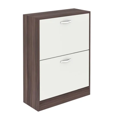 Afbeelding van Vida Designs Schoenenkast met 2 laden, organizer voor het opbergen van schoenen, houten meubels, eenheid, walnoot en wit