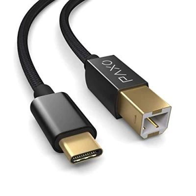 Afbeelding van 3m nylon USB printerkabel, zwart, C plug naar B, oplaadkabel, datakabel, gouden