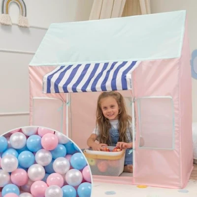 Afbeelding van Selonis Kindertent Speelhuisje Met 200 Ballen Opvouwbaar IJssalon Voor Kinderen Speeltent Gemakkelijk Op Tezetten Stimuleert Verbeelding En Creativiteit Ideaal Binnen Buiten, Roze Mint:Babyblauw/Poederroze/Parelmoer