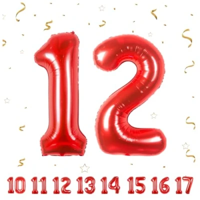 Afbeelding van 12e verjaardag decoratie cijfers ballon 12 jaar folieballon rood voor mannen vrouwen nummer vliegt met helium verjaardagsfeest 40&quot; 101cm