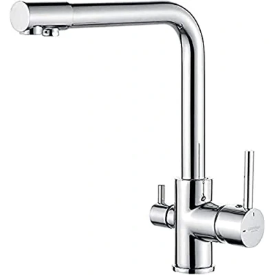 Afbeelding van GRIFEMA G4003 3 Weg Keukenkraan, Drinkwater Wegs Waterkraan 360 Draaibaar Mengkraan met 2 Handgrepen, Messing, Chroom