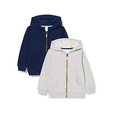 Afbeelding van Simple Joys by Carter&#039;s Fleece hoodies voor peuters en babyjongens, met volledige ritssluiting, verpakking van 2 stuks, Grijs/marine, 2T