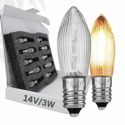 Afbeelding van 10 x gloeilamp &#039;Berglämpl E10, warmwit, 14 V/3 W ribbelkaars, puntkaars, topkaars, gloeilampen voor lichtbogen en