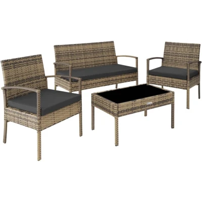 Afbeelding van tectake Wicker Tuinset zitgroep Sparta bank+stoelen+tafel natuurkleur