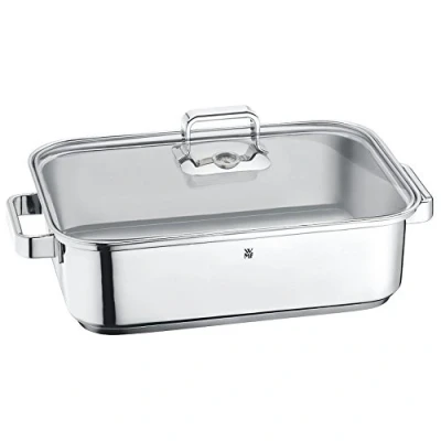 Afbeelding van WMF Vitalis Aroma Stoompan/Braadpan, Met Glazen Deksel, Thermometer, Garplaat, Cromargan, Roestvrij Staal, Geschikt Voor Inductie, 41 x 27 10 cm, 6,5 L