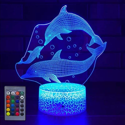 Afbeelding van Creatieve 3D Dolfijn Nachtlampje USB Aangedreven Afstandsbediening Raak Schakelaar Decor Tafellamp 7/16 Kleur Veranderende LED Verjaardagscadeau Kinderen Cadeau Kerst Decoratie