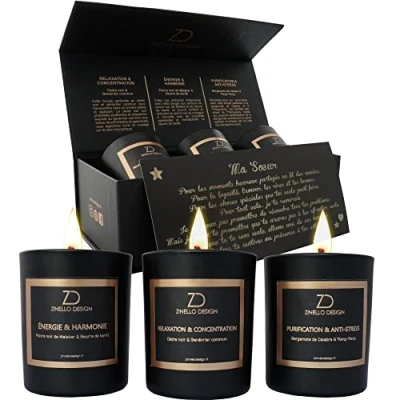Afbeelding van ZINELLO DESIGN Aromatherapie geurkaarsen, geschenkdoos met 3 potten geurkaarsen voor thuis, natuurlijke sojawas, cadeau idee Moederdag, Valentijnsdag, Kerstmis