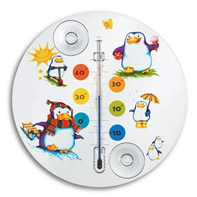 Afbeelding van TFA Dostmann Pinguin analoge raamthermometer, 14.6016.02, ideaal voor de kinderkamer, eenvoudige montage met zuignappen