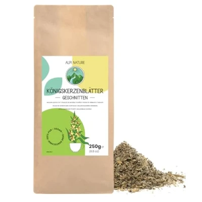 Afbeelding van Mullein bladeren 250g van Alpi Nature, Mullein, toortsplant gedroogd en gesneden, thee los, toortsbladeren voor het bereiden toortsthee kruidenthee