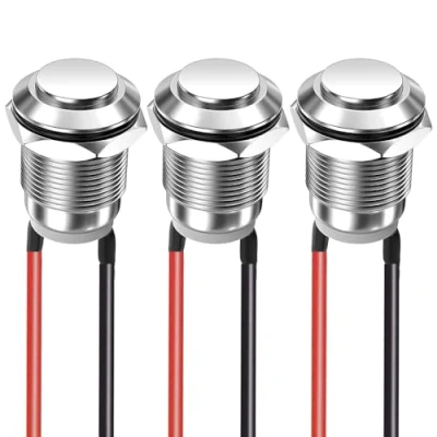 Afbeelding van Gebildet 3Stks 12mm 2A 12V/24V/125V/250V AC Voorbedrade Waterdichte Drukknop Momentary Rvs Op Off (Hoge Hoofd)