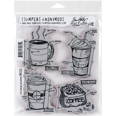 Afbeelding van Stampers Anonymous_AGW &quot;Fresh Brewed Blueprint&quot; Cling Mounted Stempel, Grijs, 7 x 8.5&quot;