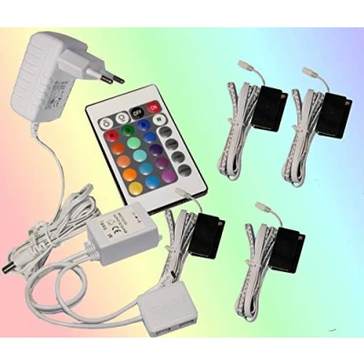 Afbeelding van Trango Set van 4 RGB Kleur Veranderende LED Glazen Randverlichting 5022 04 incl. Afstandsbediening Kastverlichting I Vloerverlichting Vitrine Verlichting Clips Meubelverlichting