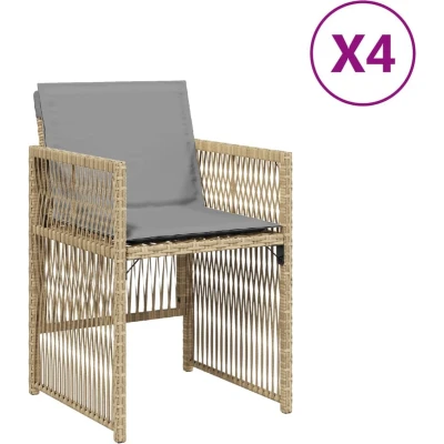 Afbeelding van vidaXL Tuinstoelen 4 st met kussens poly rattan gemengd beige