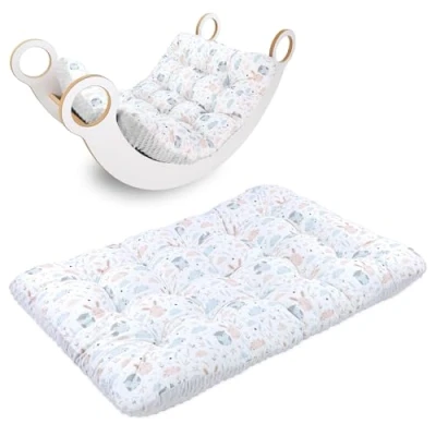 Afbeelding van Vloerkussen groot 70x110 cm Zitkussen kindervloer speelmat baby vloermatras kinderkamer Uilen met lichtgrijs