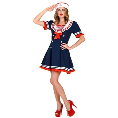 Afbeelding van Widmann Kostuum matroos, jurk, netonderrok, hoed, uniform, marine, zeevaarder, themafeest, carnaval