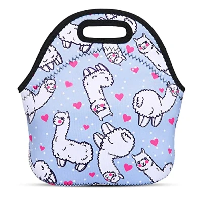 Afbeelding van JIMOWANG Alpaca Hart Leuke Neopreen Lunch Tas Herbruikbare Box Geïsoleerde Tassen Tote Cartoon Thermische Picknick Waterdichte Handtas