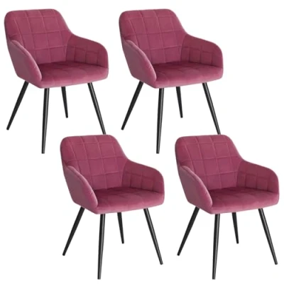 Afbeelding van WOLTU 4 x comfortabele keukenstoelen, eetkamerstoelen van fluweel en metaal, bordeauxrood BH93bd