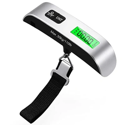 Afbeelding van Blendura Reisweegschaal, digitale weegschaal voor bagage, draagbare weegschaal, reiskofferweegschaal, tarrafunctie, bagageweegschaal max. 50 kg / 110 lb reizen, Zilver (zilver), Eén maat,