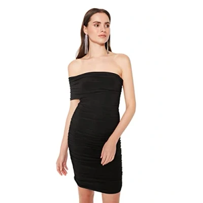 Afbeelding van Trendyol Dames Mini Bodycon Getailleerde Gebreide Jurk, Zwart, 32