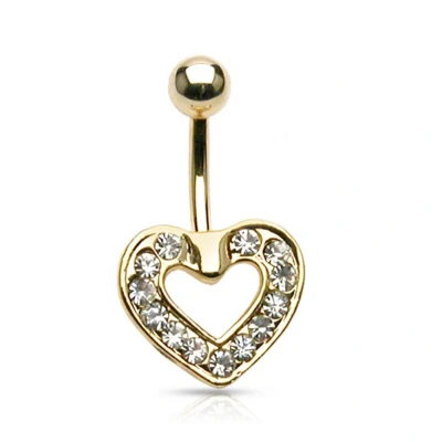 Afbeelding van Navelpiercing hart gold plated 14kt. met steentjes