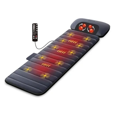 Afbeelding van Comfier massagemat met warmtefunctie, full body beweegbaar Shiatsu massagekussen, 10 vibratiemotoren en 4 verwarmingskussens, nek schouder rugmassageapparaat voor pijnverlichting