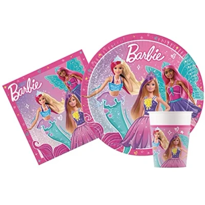 Afbeelding van Ciao Feestservieset Barbie Fantasy voor 8 personen (36 stuks: papieren borden Ø23cm, kopjes 200ml, 20 servetten 33x33cm)