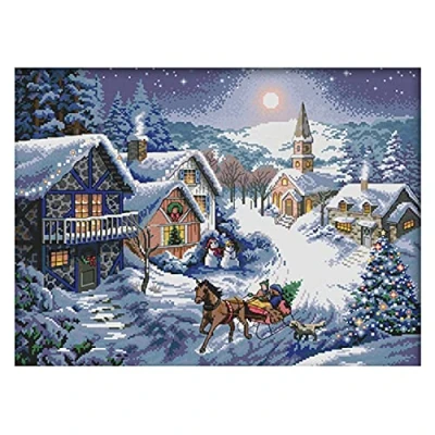 Afbeelding van Cukol Kerstmis kruissteek kits voor volwassenen sneeuwscène, gemakkelijk getelde voorbedrukte gestempelde UK, 11ct 11 Count patronen, borduursets