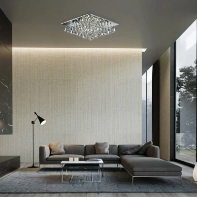 Afbeelding van Searchlight Plafondlamp Hanna met kristallen prisma&#039;s, 44x44cm