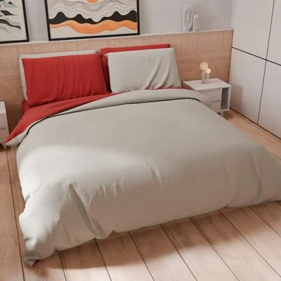 Afbeelding van PETTI Artigiani Italiani Eenpersoons beddengoedset 160 x 200 cm (1 kussensloop 50 80 inbegrepen), van zachte microvezel, rood lichtgrijs