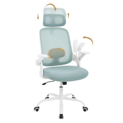 Afbeelding van WOLTU bureaustoel, ergonomische van mesh, verstelbare hoofdsteun en armleuningen, lendensteun, kantelbare rugleuning, draaistoel, in hoogte verstelbaar, blauw, BS171blws