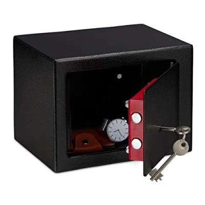 Afbeelding van Relaxdays kluisje met sleutel kluis voor thuis privékluis mini safe 17 x 23 cm zwart