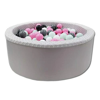 Afbeelding van Odolplusz Ballenbad, 90 x 30 cm diameter, 7 cm, ballenbad voor baby met 200 kleurrijke ballen, rond, keuze uit vele kleuren (grijs, meisje)