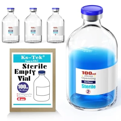 Afbeelding van Ks Tek Steriele Lege Flesjes met Zelf Healing Injectie Poort, Flip Off Aluminium Cap, Steriel Pakket (100ml,4)