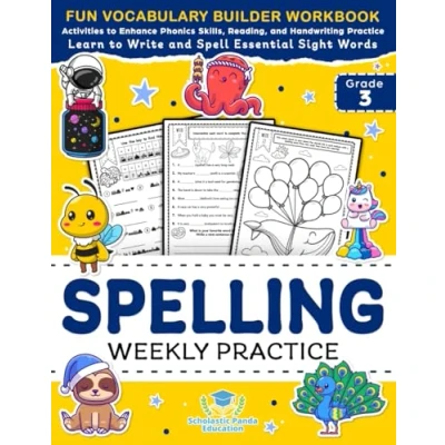 Afbeelding van Spelling Weekly Practice for 3rd Grade: Vocabulary Builder Workbook to Learn Write and Spell Essential Sight Words Phonics Activities ... Words, Homophones + Worksheets Ages 8 9