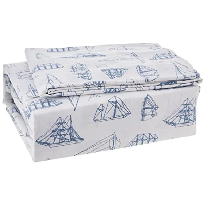 Afbeelding van Nautica Kingsize lakens, katoenen percal beddengoedset, knapperig en cool, kust woondecoratie (Whitewood Sail Blue, King)