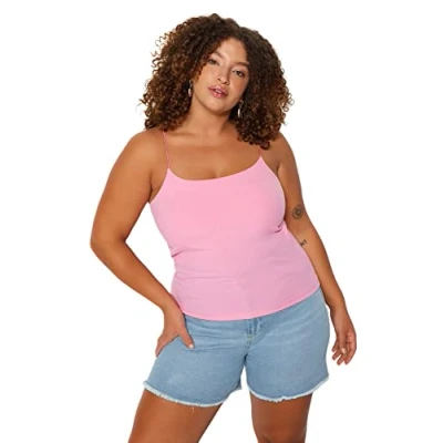 Afbeelding van Trendyol Zwarte Spaghettibandjes Cropped Geribbelde Gebreide Blouse In Grote Maten Tbbss23Af00013