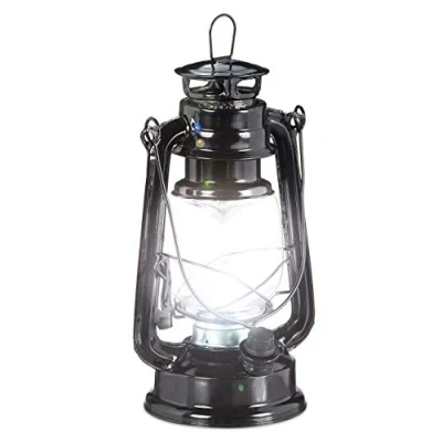 Afbeelding van Relaxdays lantaarn led stormlamp windlicht olielamp retro stijl op batterijen zwart