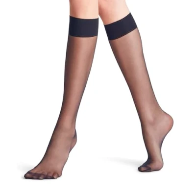 Afbeelding van Falke Seidenglatt 15 Denier Transparent Silky Kniekousen, Dames, Maat: 39 42, Marine (6179)