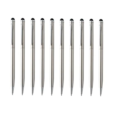 Afbeelding van noTrash2003 Set van 10 metalen pennen in slanke vorm, elegante draaibalpen met touchpen voor kantoor en werkplek