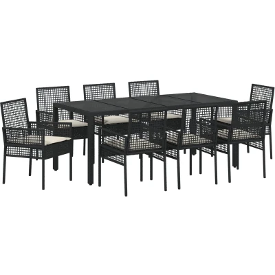 Afbeelding van vidaXL 9 delige tuin eettafelset Zwart Poly Rattan