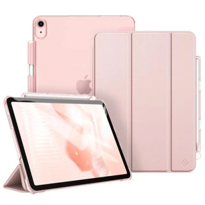 Afbeelding van Fintie Hoes iPad Air 5/4e generatie 2020 10.9&quot; met Pen houder Ondersteunt 2e potlood, draadloze oplaadfunctie Ultradun Case Cover Transparante Achterkant, Auto Wekken/Slapen, Rose goud