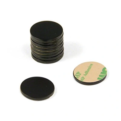 Afbeelding van first4magnets MS2002BKA 10 Magneet Expert 20mm dia x 2mm dik zwart geschilderd mild staal schijf met 3M zelfklevend (Pack van 10)