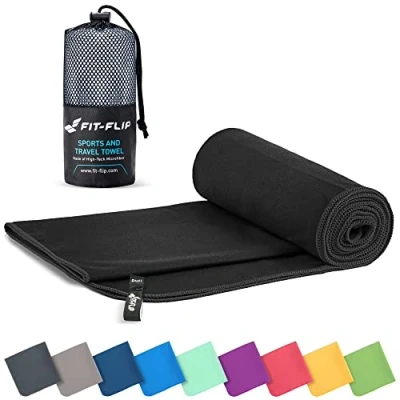 Afbeelding van Microvezel handdoeken compact, ultralicht &amp; sneldrogend handdoek de perfecte sporthanddoek, strandlaken en reishanddoek (50x100cm 1 stuk, Zwart)