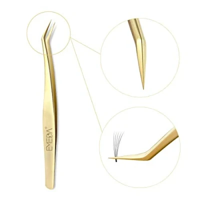 Afbeelding van Gouden pincetten voor volume wimper extensions Precisie pincet van gebogen, gepunt roestvrij staal Individueel met valse wimperextensions en 3D 6D EMEDA lash tweezers