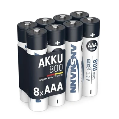 Afbeelding van ANSMANN Accu AAA 800 mAh NiMH 1,2 V (8 stuks) oplaadbare potloodbatterijen AAA, maxE geringe zelfontlading voor jarenlang gebruik