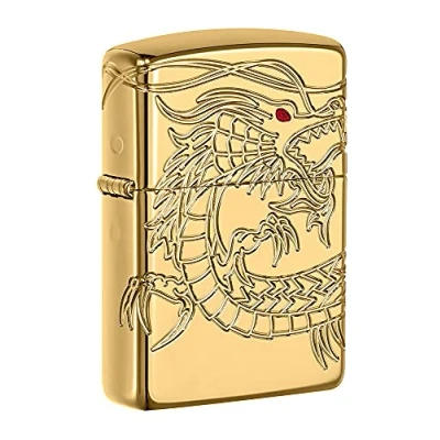 Afbeelding van Zippo 16400 Accendino, cromato, Cromo, Armor High polish Gold Plate with Epoxy Inlay (Dragon Multi Cut ), 6.0 x 4.0 2.0 cm