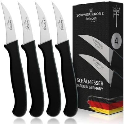 Afbeelding van Schwertkrone Solingen 4 delige messenset gebogen / groentemes scherp keukenmes schilmes universeel mes Duitsland roestvrij 3 handafvoer dun geslepen superscherp vaatwasmachinebestendig (4, 2,5 gebogen)