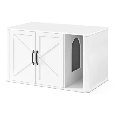 Afbeelding van Feandrea kattenhuis, moderne kattenbakkast, vooringang, met dubbele deur en handgrepen, als dressoir, 85 x 48,5 50 cm, wolkenwit PCL012W01